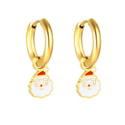 Gold Huggies with Santa Charm