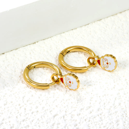 Gold Huggies with Santa Charm